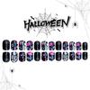 Short Square Press On Nails Halloween Fake Nails Black Gloss Acrylic Glue On Nail Skeleton False Nails with Colorful Floral Designs Full Cover