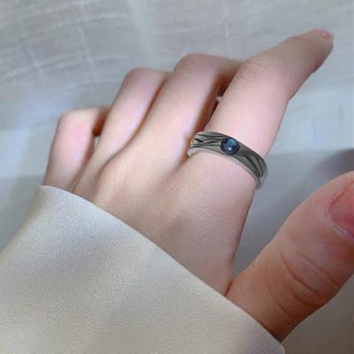 Yousheng Couple Ring Vintage Glazed Black White Faux Moonstone Adjustable Opening Design Decorative Gift Student Trend Open Ring Jewelry Daily Wear