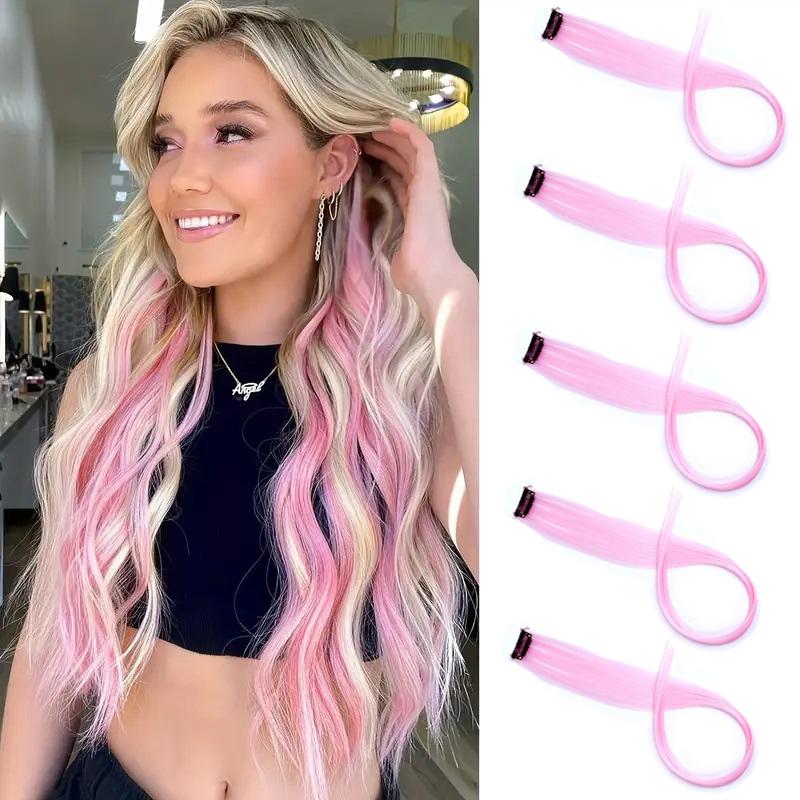 

Synthetic 22Inch 5 Pcs/Pack Ombre Colors Hair Extensions Clip In Rainbow Hairpiece Heat Resistant Hair for Women 22inches