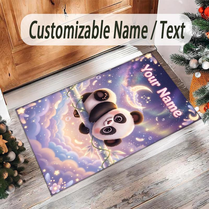 Panda Theme Crystal Velvet Rug Personalized Custom Name Text Soft Floor Mat Home Decor