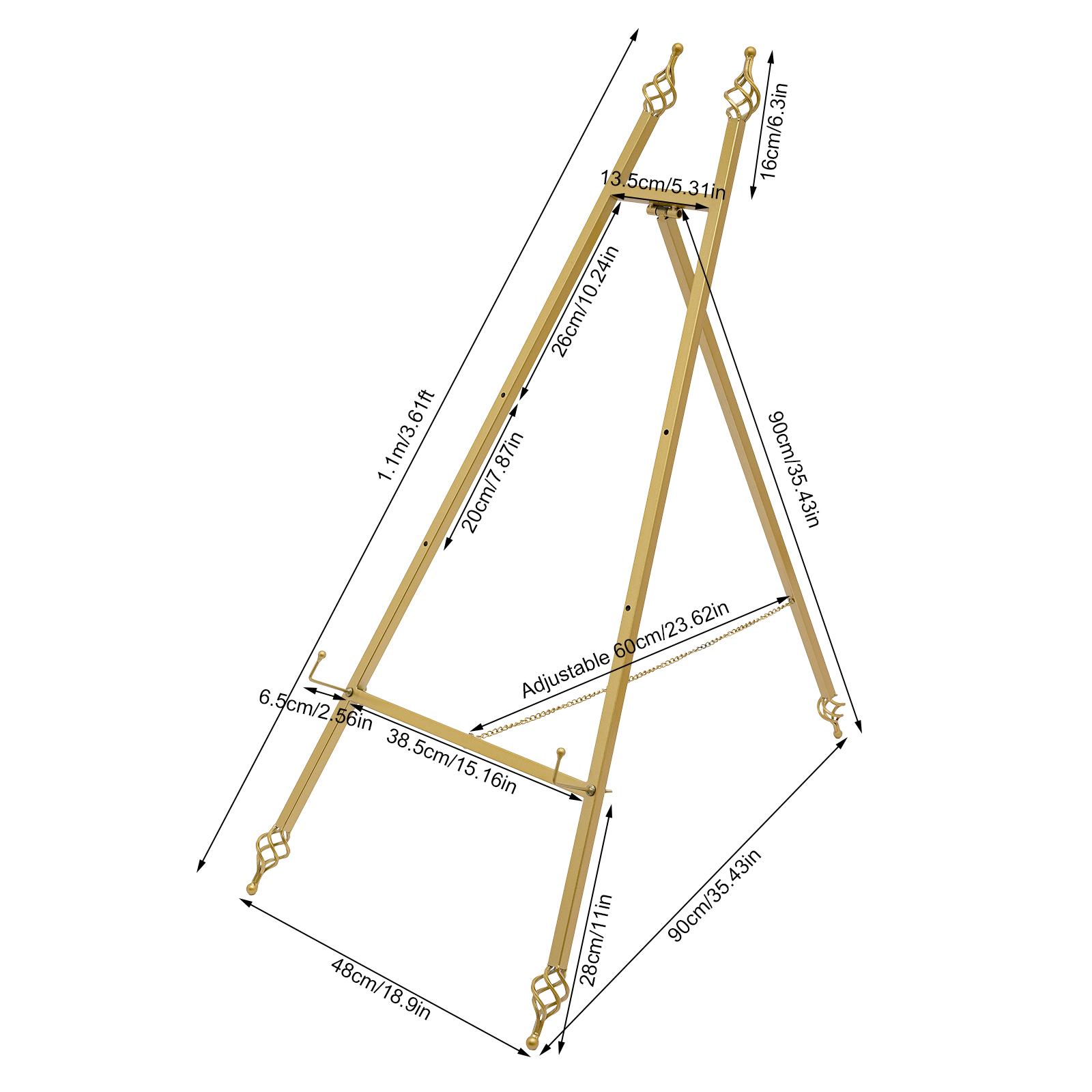 

Набор из 2 золотых стальных подставок-мольбертов с регулируемой цепью 60 см, грузоподъемность 10 кг, простая сборка
