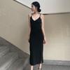 Women's Halter Dress Summer Vintage Elegant Sexy V-neck Dress Hepburn Style Slit Dress