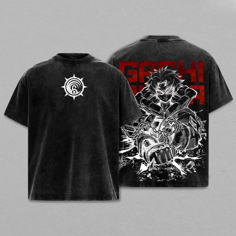 Rudo Print T-shirt Anime Gachiakuta Clothing Men Women Cotton Tshirts Retro Washed T Shirt Harajuku Male Casual Loose Tops
