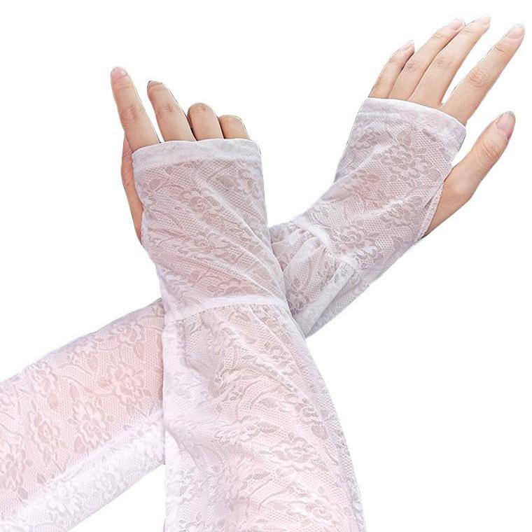 Women’s Lace Arm Sleeves UV Protection, Ice Silk Cooling Arm Covers, Breathable Thin Summer Sleeves for Cycling Running Driving Sun Protection