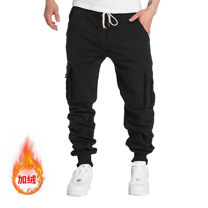 Autumn and winter fleece men's casual overalls men's multi-pocket pants cross-border large-size sports casual trousers