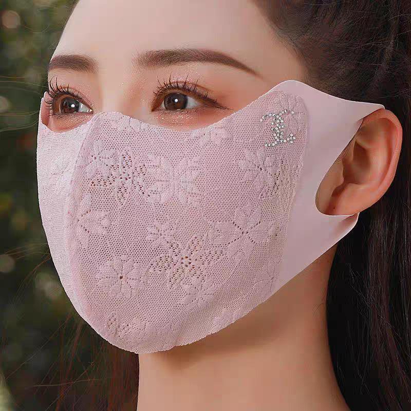 Women Summer Ice Silk Lace Sun Protection Face Mask UV Protection 3D Breathable Cycling Face Cover Eye Corner Guard