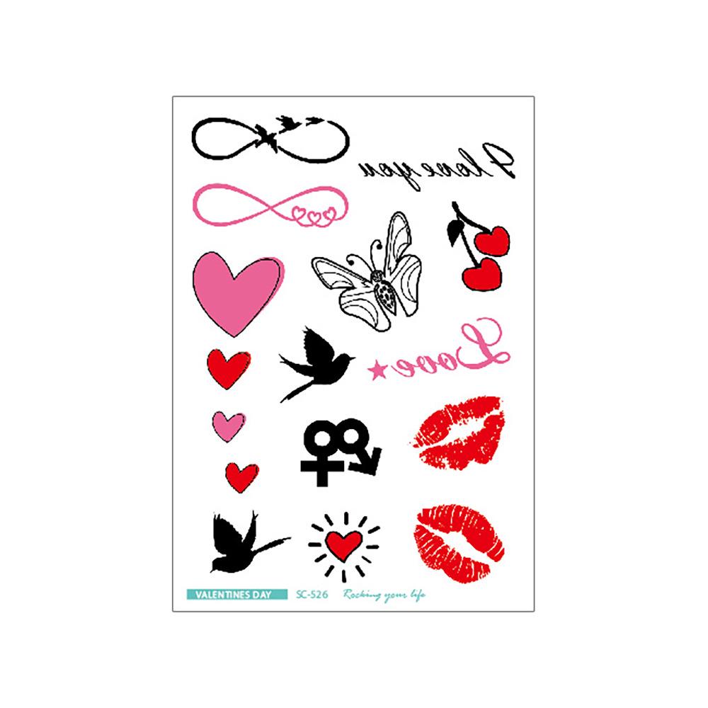 In Stock: Valentine s Day Cartoon Love Heart Temporary Tattoos - Fashionable Couples Stickers 105x150mm