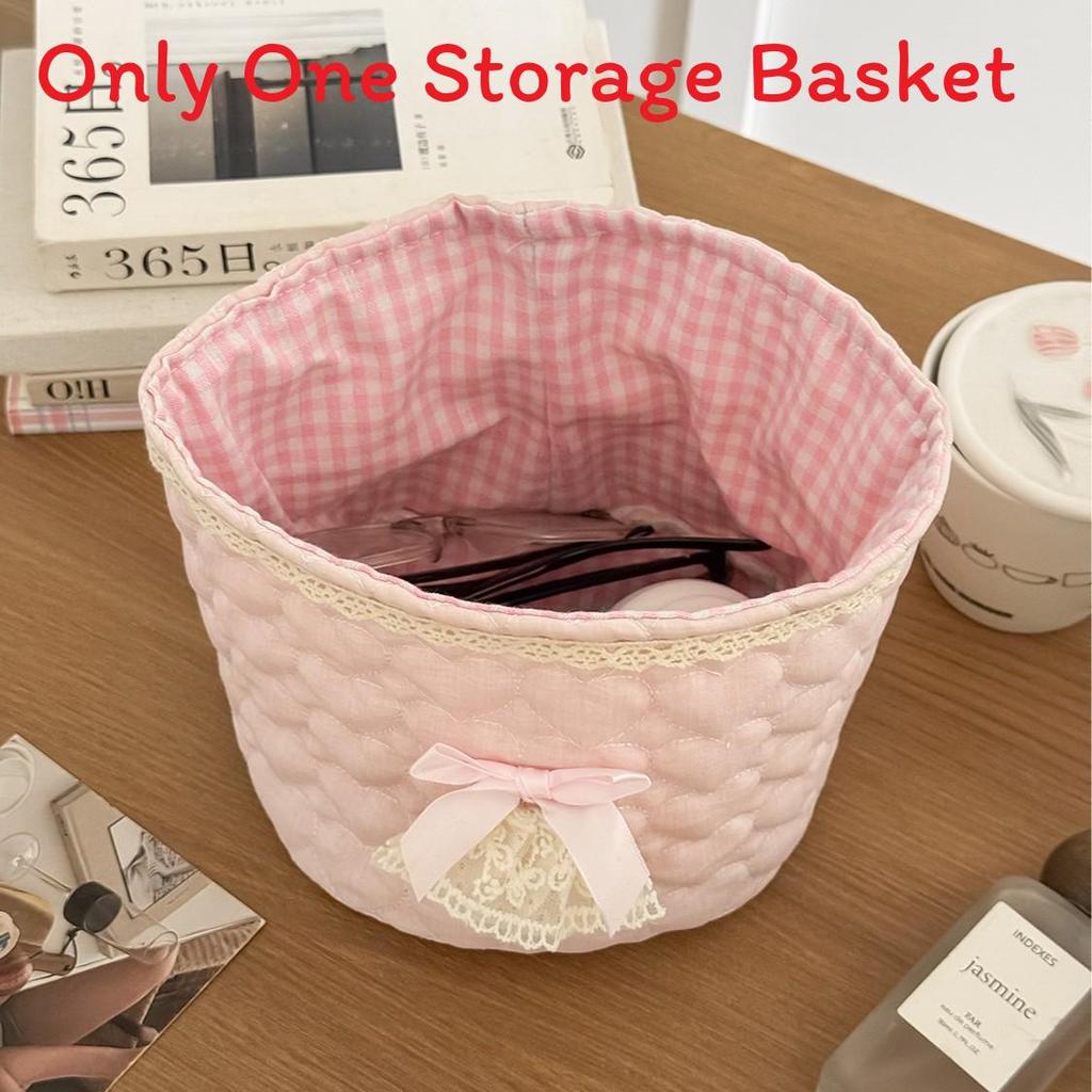 Sweetheart Lace Cylinder Storage Bin With Soft Cotton Material For Desk And Travel Use