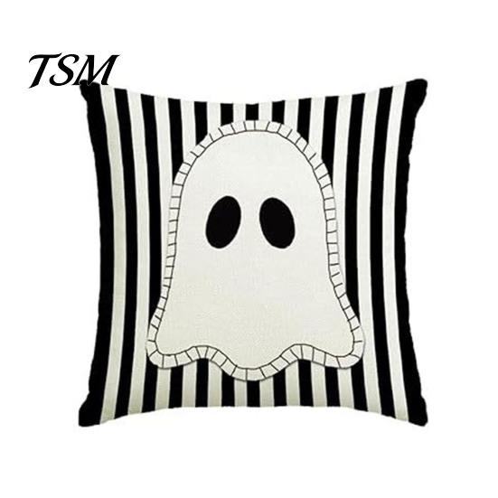 Cute Ghost Print Home Textiles Halloween Cushion Cover, Spooky Skull Throw Pillow 18x18 Seasonal Living Room Accents Inch Case for Sofa Couch