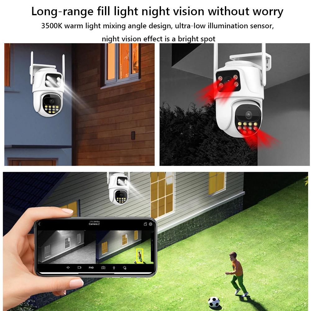 4K 8MP WIFI Surveillance Camera AI Auto Tracking Dual Screen Dual Lens External WiFi Camera Icsee APP PTZ WIFI Camera Waterproof