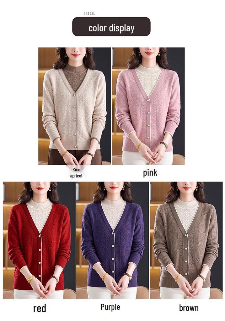 Chic Two-Piece Wool Sweater for Middle-Aged & Elderly Women, Versatile Autumn/Winter Top, Stylish Base Layer Mother's Wear.
