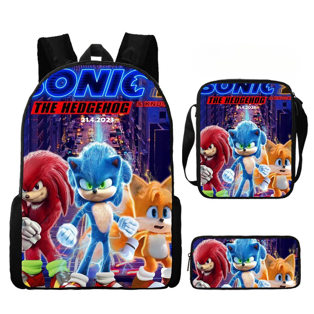 Sonic Cartoon School Bag Set With Oxford Fabric Breathable Lightweight For Kids School Use