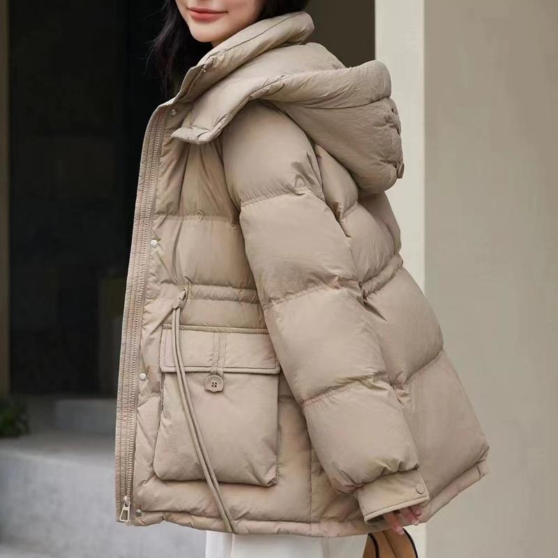 Pâine de culoare crem haină de iarnă pentru femei Jachetă de puf de rață alb stil scurt de damă