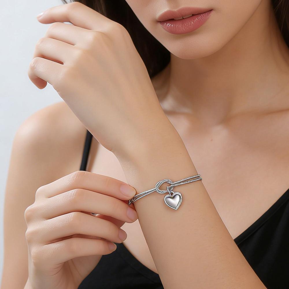 Trendy Heart Charm Women's Bracelet Stainless Steel Love Knot Snake Chain Bracelet Girls Birthday Mother's Day Gift 2026 New