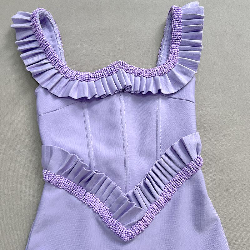 Purple Beaded Bandage Evening Dress - Sleeveless Socialite Style