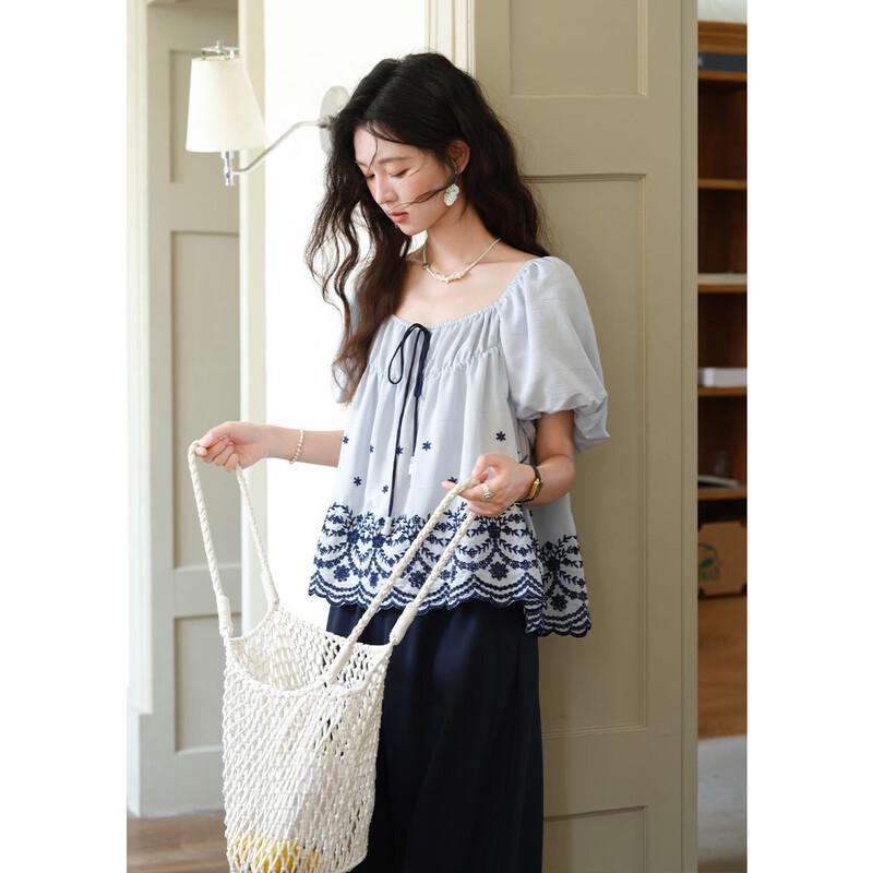 Women's French Sweet Lace Crochet Short Sleeve Blouse