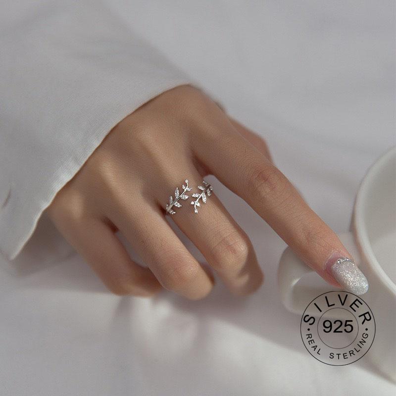 Xiaomi 925 Sterling Silver Rings For Women Geometric Fine Jewelry Finger Adjustable Plant Leaf Star Zircon Ring For Party Birthday Gift