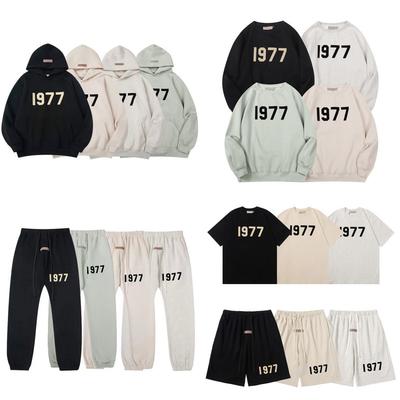 FOG Essentials Set Tuta Casual a Manica Lunga in Cotone con Stampa Floccata 1977 Unisex Streetwear Americano Felpa e Pantaloni