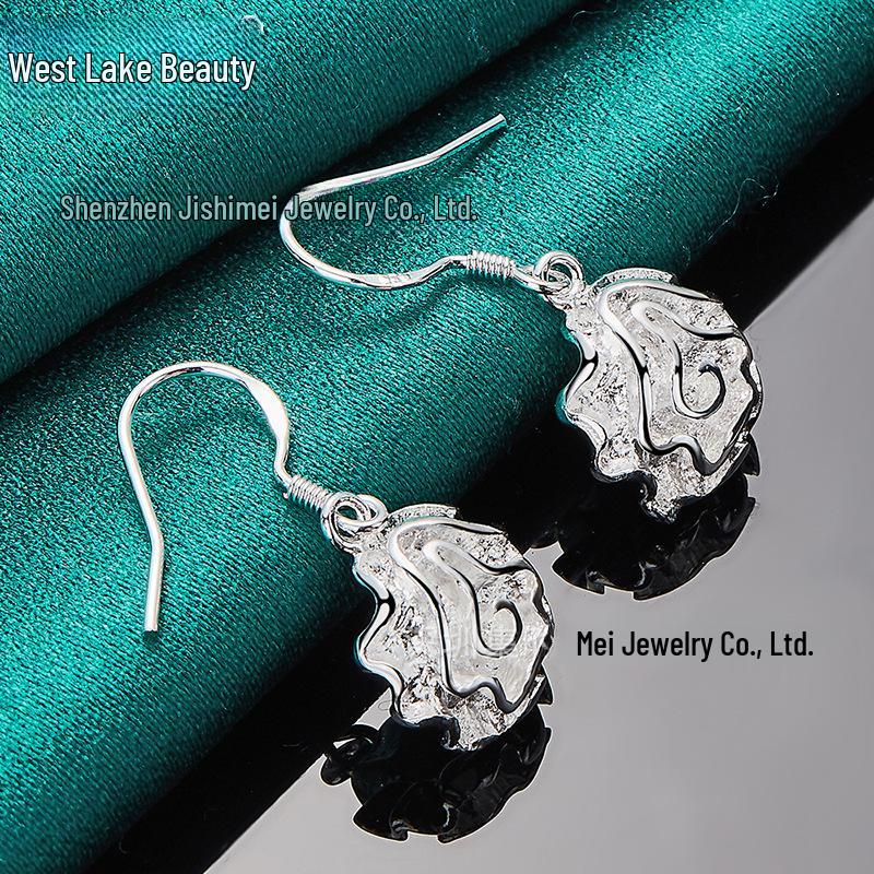 Silver Rose Flower Earrings for Women - West Lake Beauty Collection