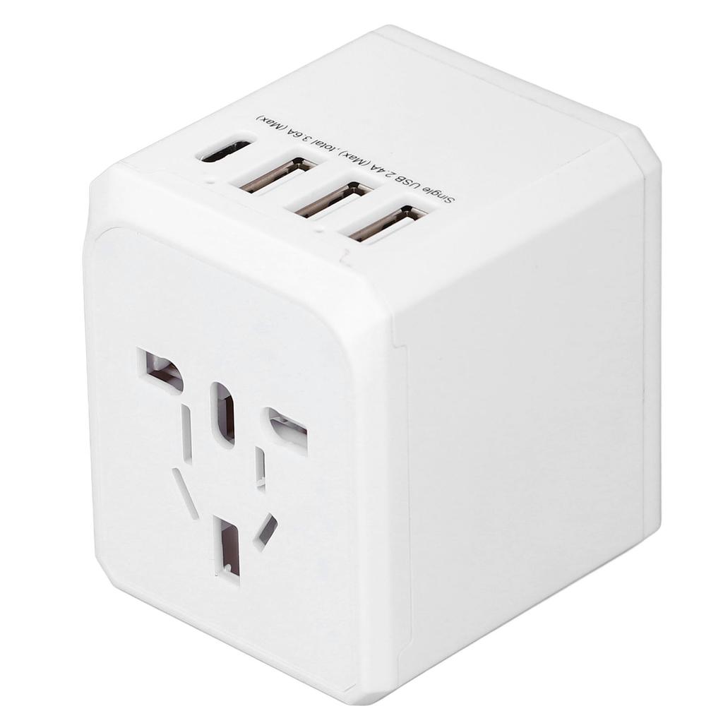 Reseadapter med 3 USB A 1 USB C Bärbar Tyst Resespänningsomvandlare för Hårtork