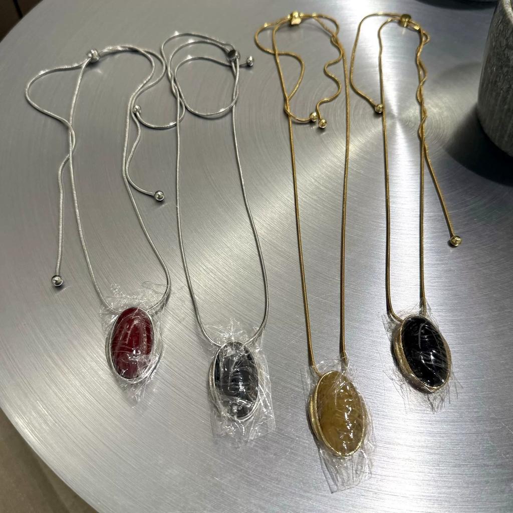Retro Oval Stone Long Sweater Chain Necklaces For Women Lady Fashion New Jewelry Gift Party Collares Para Mujer