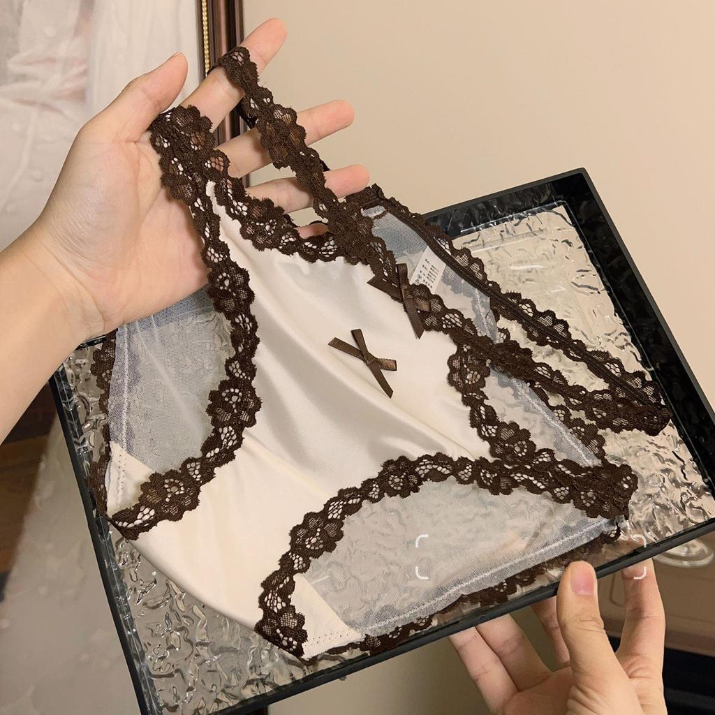 Lady Summer New Style SEXY Lace Edge Satin Hollow No Trace in Waist Triangle Briefs