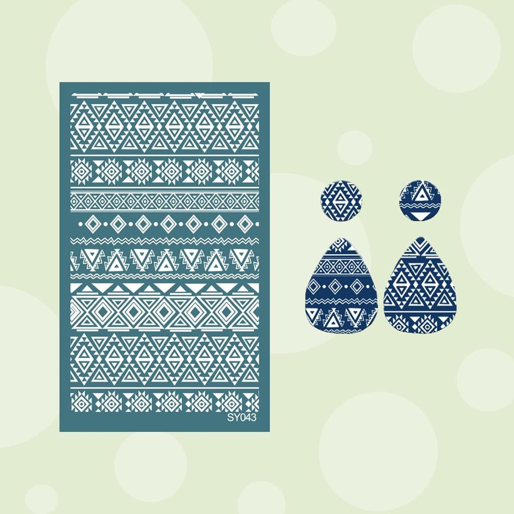Silk Screen Stencil for Clay, Durable Boho Pattern Printing Kit DIY Craft Jewelry, Clay Silk Screen for Earrings Decoration, 3 PCS Each 5.9" X 3.5"