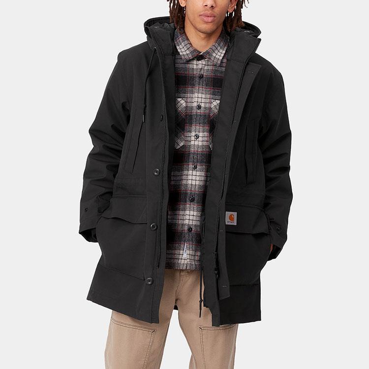 Carhartt WIP Solid Color Cotton Zip Hooded Parka Men outerwear Black I029455-26-XX