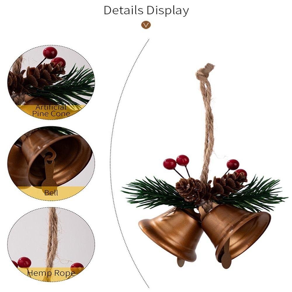 Iron Christmas Bell Pendant Double Horn Berry Leaves Christmas Hanging Bells Handcrafted Multi-color Christmas Tree Pendants