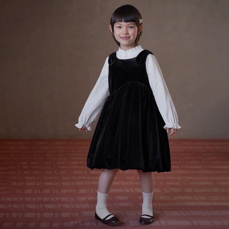 Girls' Black Velvet Princess Vest Dress