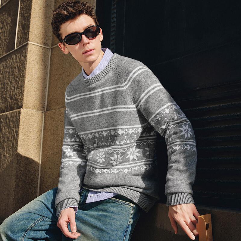 NVG·YOUNG Men's Fair Isle Crewneck Wool Blend Sweater