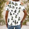 Women Plus Size Keyhole Ring Neck Cold Shoulder Short Sleeve Cartoon Bunny Print White T Shirt