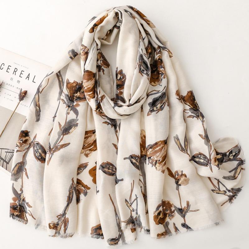 Winter Vintage Glitter Floral Fringe Viscose Soft Scarf Cotton Shawls Women Perfect For Travel Casual Muslim Hijab 180*90Cm