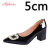 Aphixta 7cm 5cm Square Heels Patent Leather Pearl Buckle Shoes Woman Classics Pointed Toe Dress Official Pumps Party Big Size 48