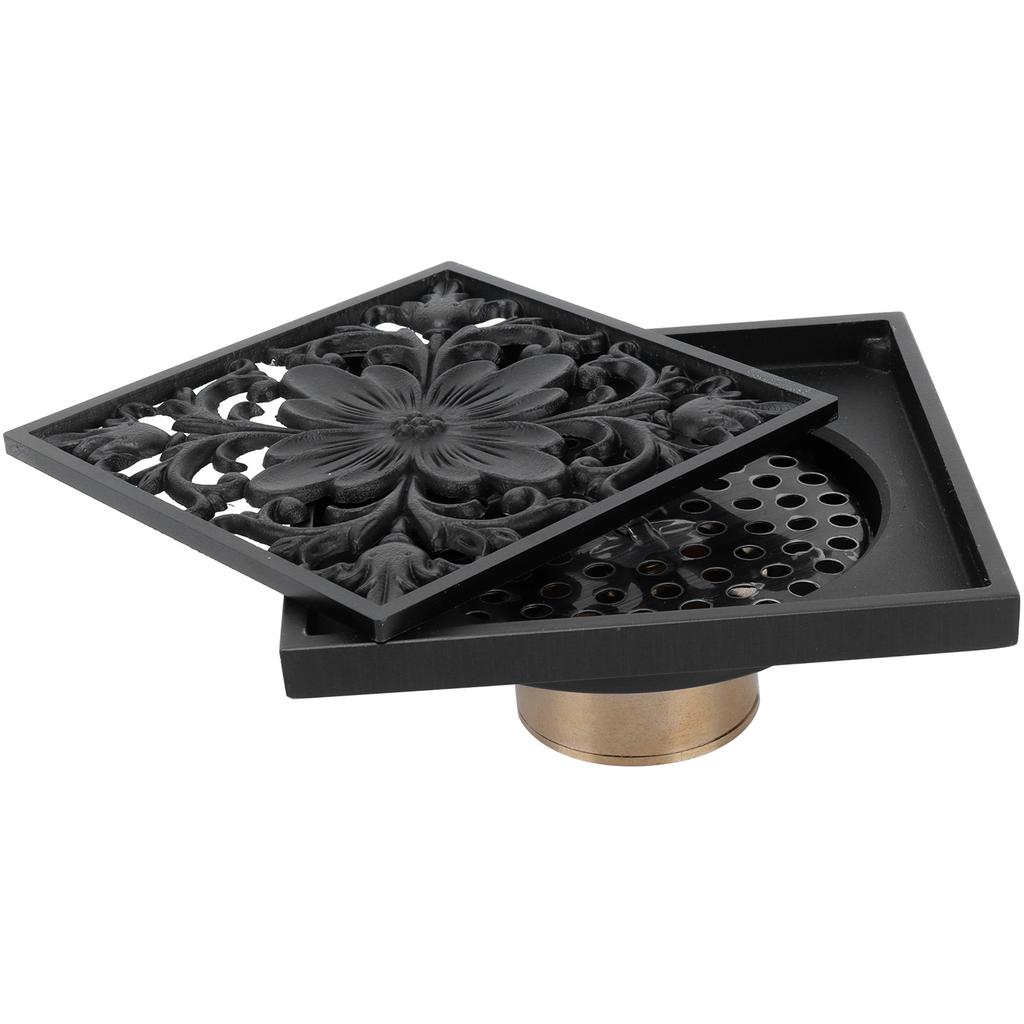 10x10cm Black Floor Drain Copper OdorResistant Concealed Floor Strainer for Hotel Bathroom Home