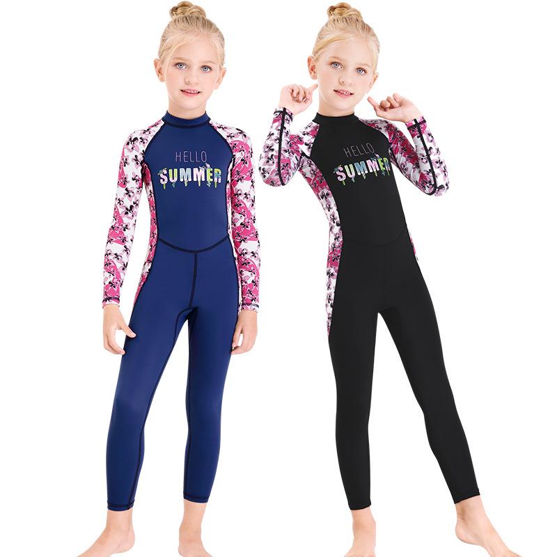 Children's Long Sleeve One-Piece Swimsuit - Girls' Quick-Drying Sunscreen Diving Suit