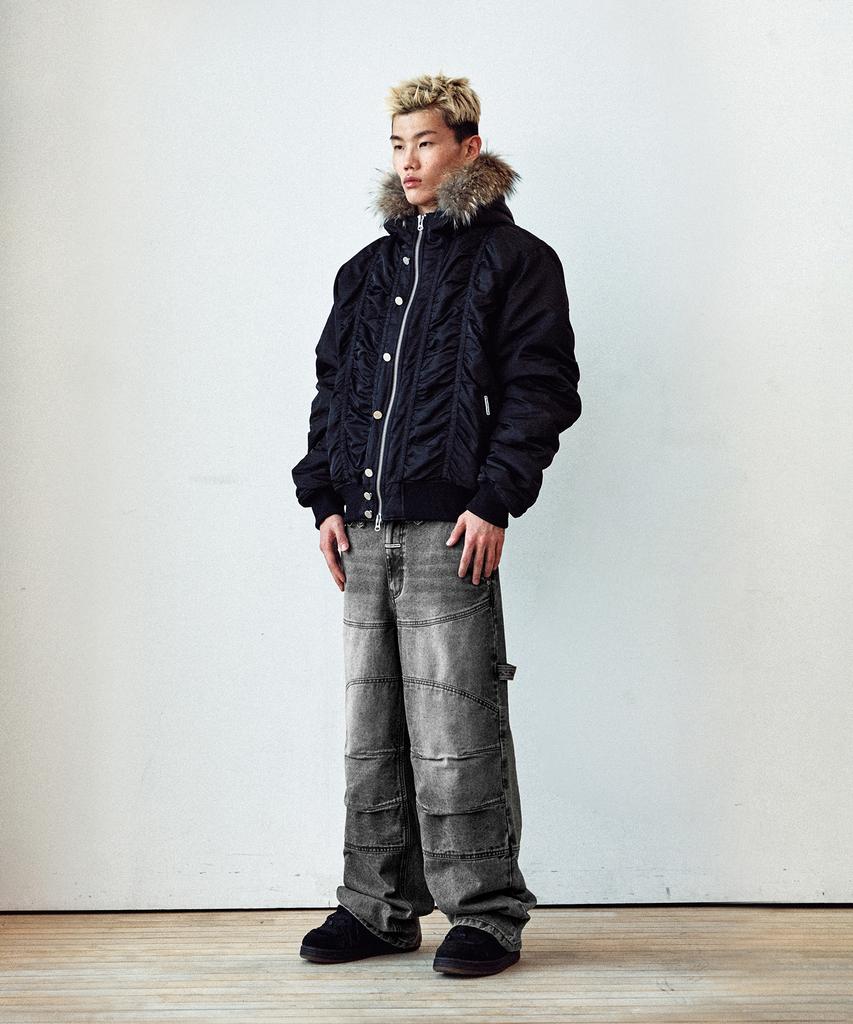 THEVINYLHOUSE Round Double Knee Denim Pants Black