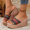 Fashion 2025 New Women's Wedge Heel Slippers PU Leather Elegant Fashion Pattern Design Casual Open-toe Summer Thick-soled Sandals