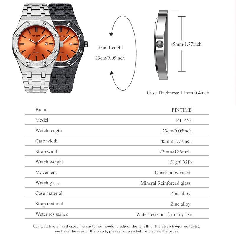 Mens Luminous Waterproof Watch Octagonal Analog Quartz Wrist Watch with Date Display