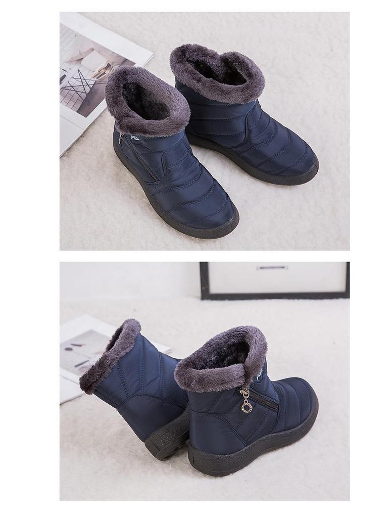 Plus Size Women's Winter Snow Boots with Side Zipper – Lightweight and Warm Cotton Mom Shoes