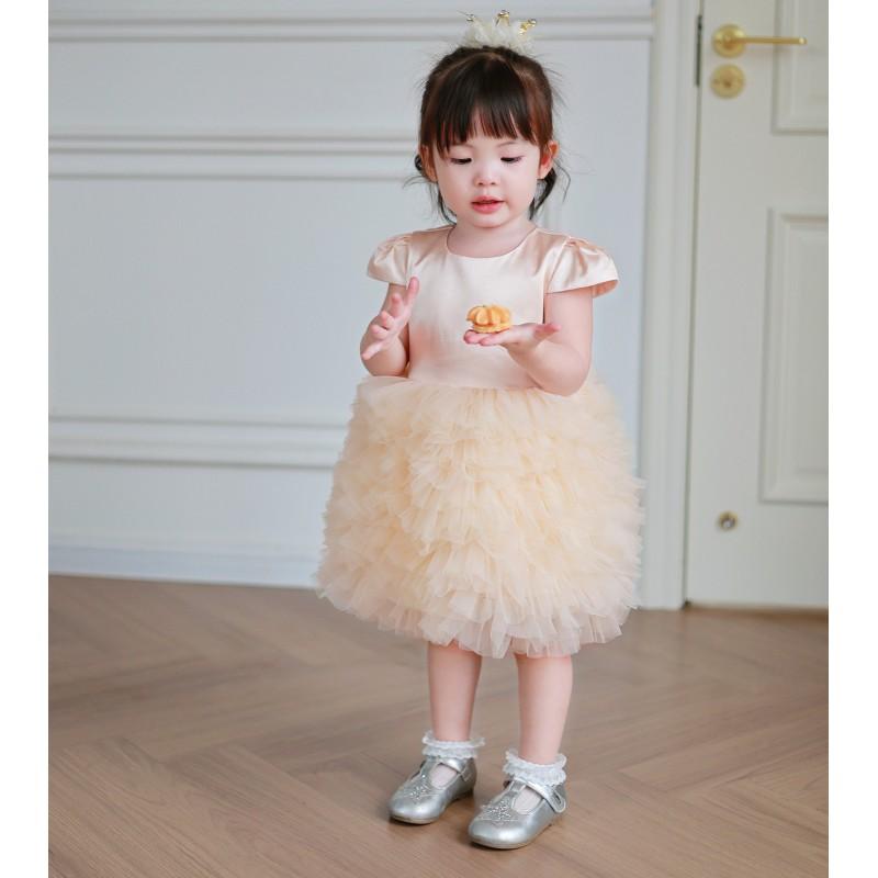 Baby Girls Princess Dress White Short Sleeve Birthday Party Wedding Tutu Gown