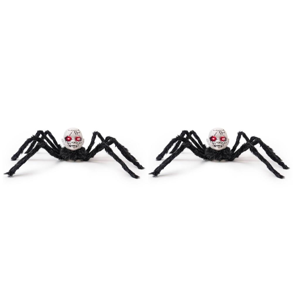 Halloween Doll Face Spider Ornament Sound Activated Halloween Hairy Spider for Indoor Outdoor Yard Haunted House Party Porch