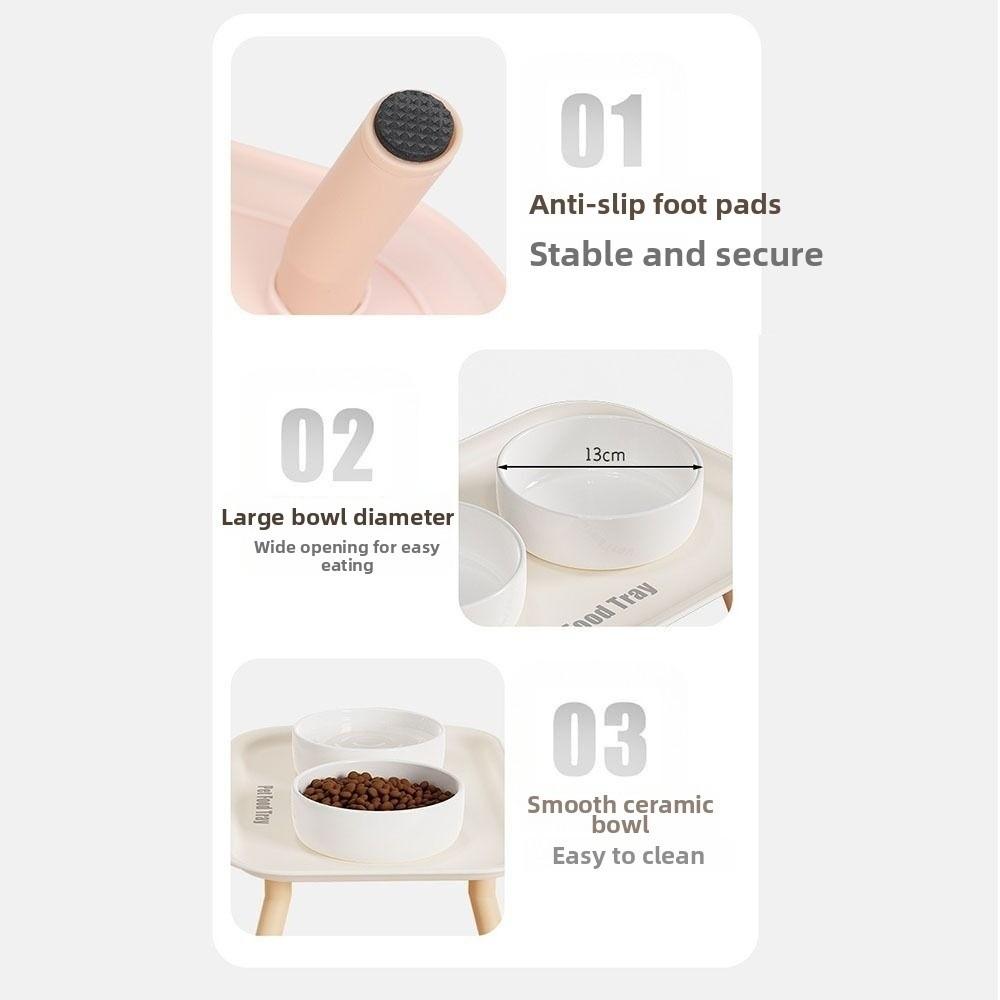 Fashion Large Capacity Pet Double Bowl Anti-Flip Neck Protection Dog Bowl Anti-Splash Double-Way Ceramic Cat Bowl Pet Feeding