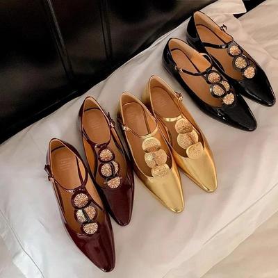 Pantofi de lux Roma Femei Pantofi eleganți cu decolteu Reduceri de vară Vârf ascuțit Pantofi retro Designer Pantofi plat pentru rochie Zapatillas Mujer