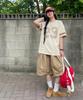 AGOD Oversized Vintage Rugby Short Sleeve T-Shirt [Light Beige]