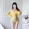 2025 Stylish Women's Smudged Whitening Long-Sleeve Two-Piece Swimsuit with Sunscreen Blouse for Summer, Hot Springs, and Students