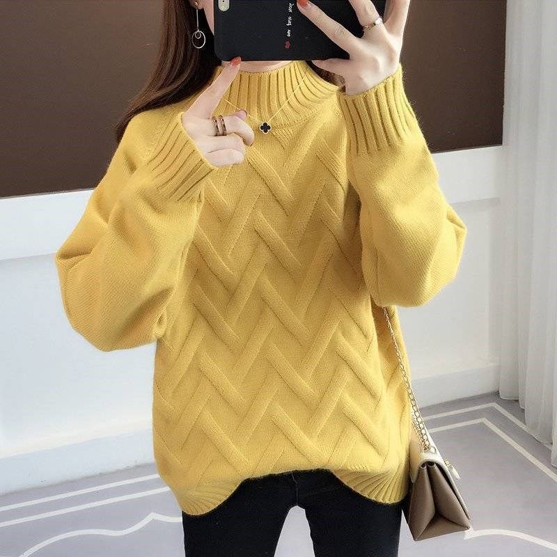 Half Turtleneck Sweater Women's Autumn and Winter Loose Korean Version of The Lazy Style Fashion Knitted Top Women's Bottoming Shirt
