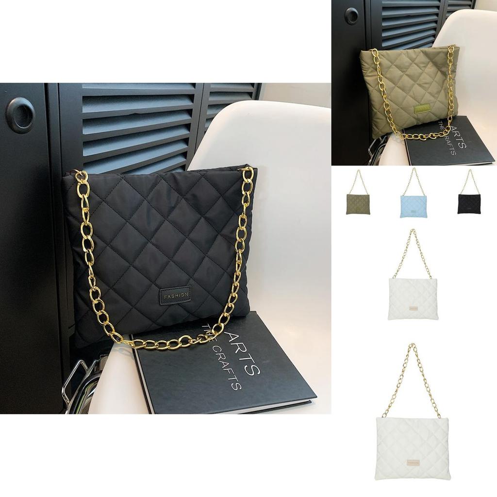 Stylish Nylon Quilted Chain Bucket Bag For Women Trendy Street Fashion Handbag