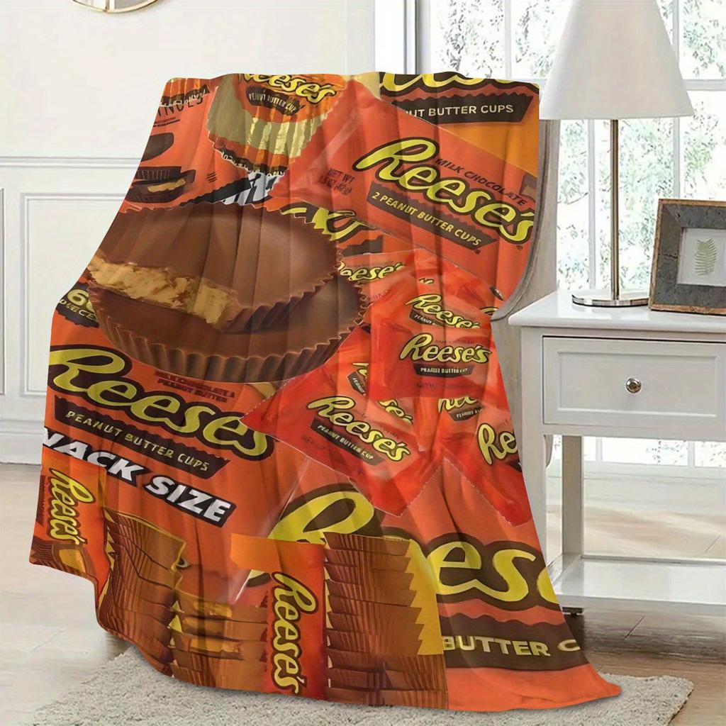 Reese's Peanut Butter Cups Blanket - Sweet Candy Design, Perfect for Couch Snuggles & Bedroom Decor
