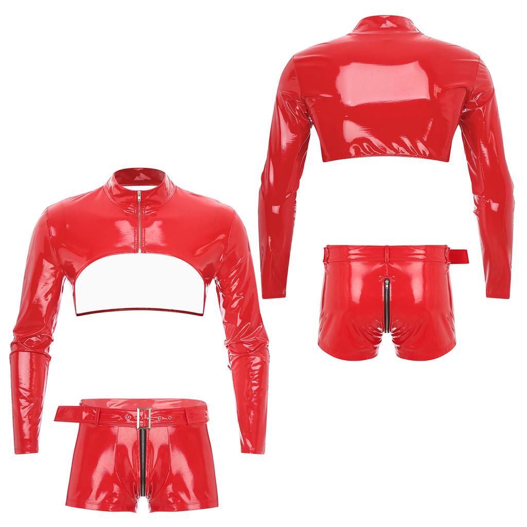 Men Rave Nightclub Outfit Moto&Biker Costume Steampunk Style Nightclub Disco Party Costume Latex Suit Pole Dance Wear
